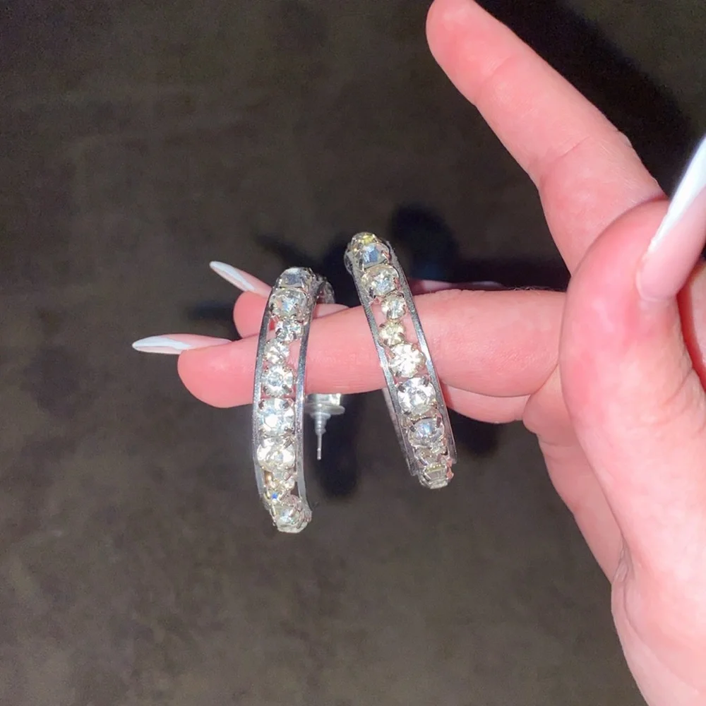 Silver Rhinestone Hoops - Picture 3 of 3